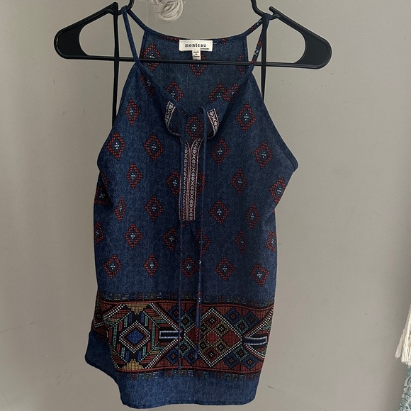 Monteau Blue and Red Geometric Tank Top - Picture 1 of 5